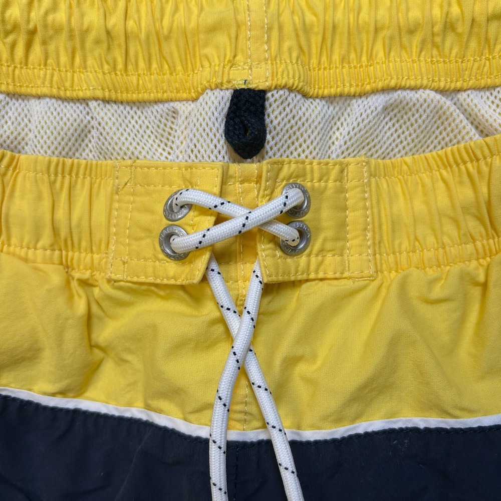 Vintage 90s Nautica Swim Trunks Men Med Yellow Navy Colorblock Cargo Mesh Lined - Picture 3 of 10